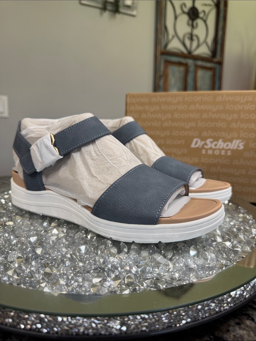 Dr. Scholl's time off sky Blue white Platform Sandals NEW 8.5